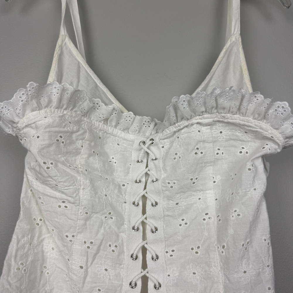 Lace-Up White Eyelet Mini Dress - Picture 11 of 15
